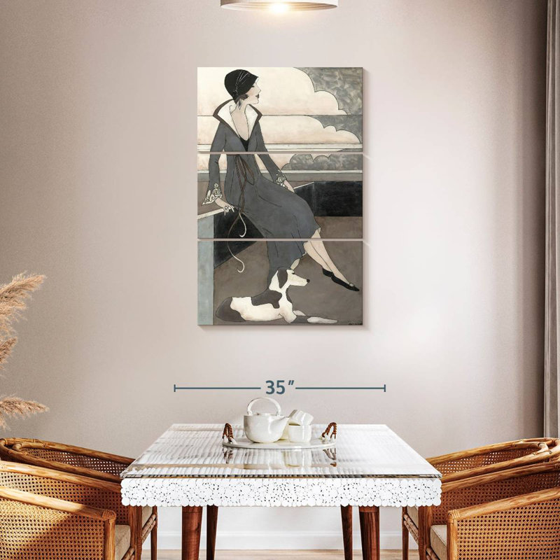 Art déco avec un chien, H 45 po x l 28 po