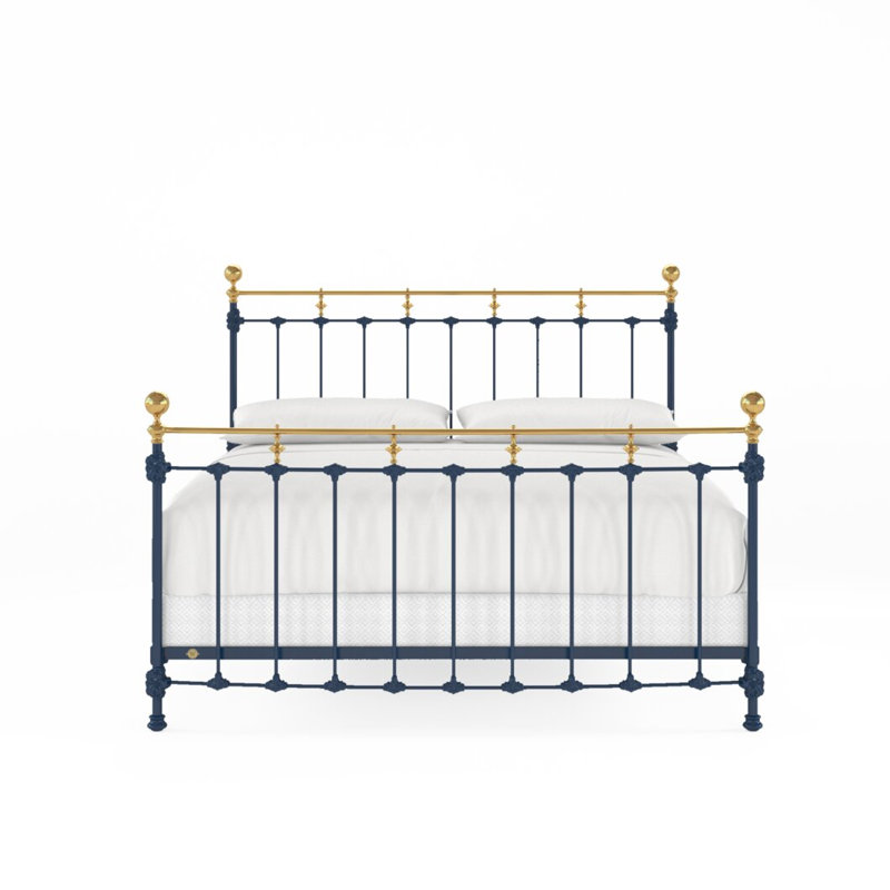 Lit en fer et laiton Excelsior, California King, Navy Blue/Antique Gold