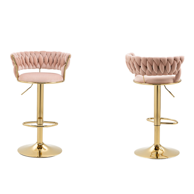 Ahnyla Swivel Upholstered Adjustable Height Counter Stool, Pink