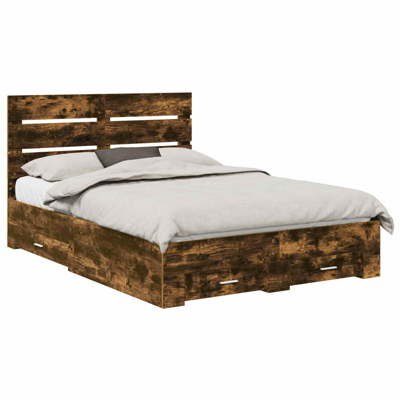 Bed Frame, European Double (140 x 200 cm), Smoked Oak