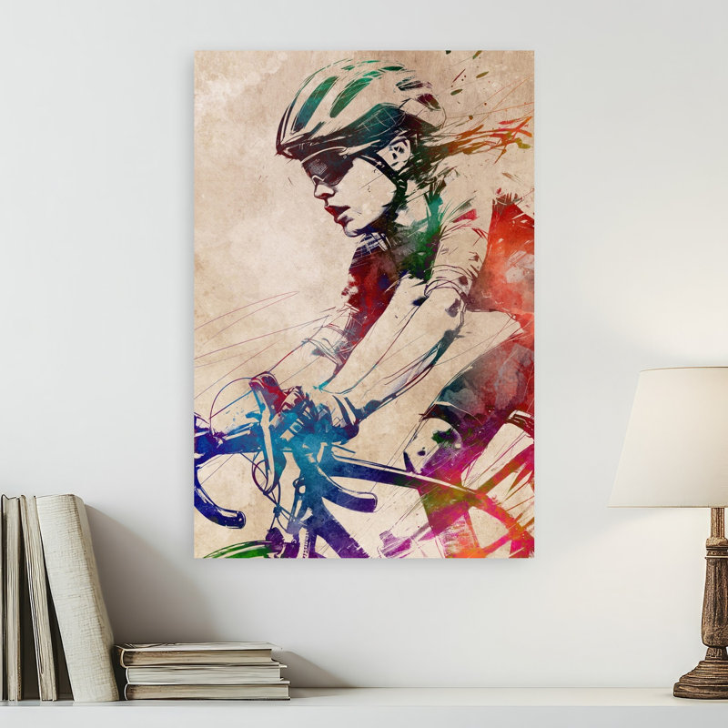 «Vibrant Cycling Energy», art mural contemporain moderne, 24" H x 16" W