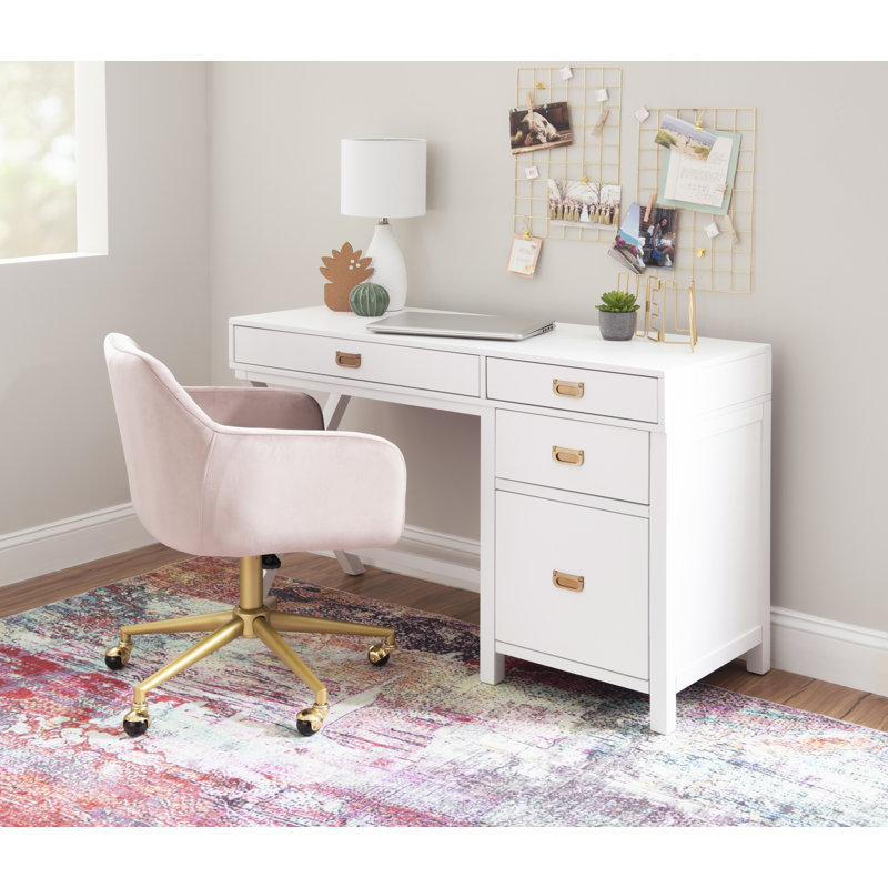Halstad Modern Writing Desk with Drawers, White