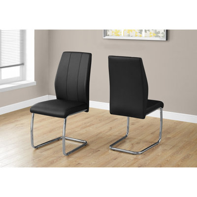 De 2 chaises de salle à manger contemporaines, revêtues de similicuir noir, base en métal, hauteur de 39 po pour la cuisine et chaise de coin 2, avec hauteur