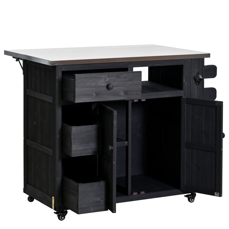 Îlot de cuisine d'extérieur en bois massif extensible 19,3 po / 28 po, Noir
