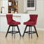 Tabouret de bar pivotant en velours - Pieds en bois avec capitonnage à boutons et garniture cloutée (rouge vin)-1369082877