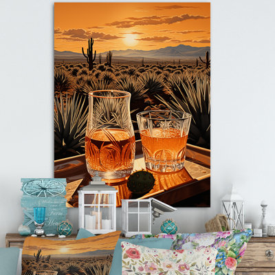 Orange Grey Mexican Art Tequila Sunrise - Mexican Art Framed Canvas Print