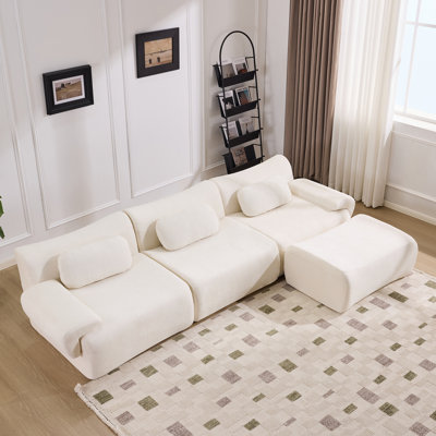Ensemble de fauteuils modulaires en bambou avec sièges en chenille profond, 3 + 1 places pour le confort du salon ou de la chambre à coucher.