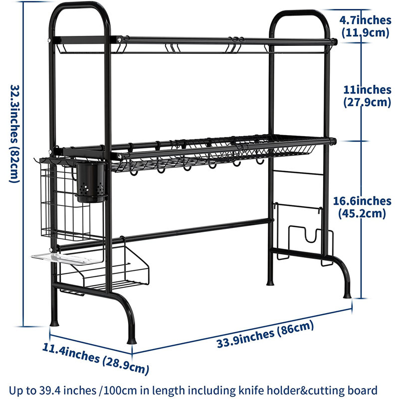 Adjustable Black Stainless Steel 2-Tier Over-Sink Dish Rack