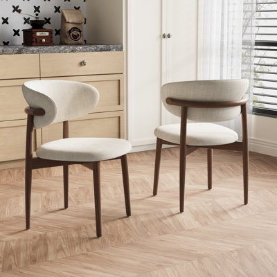Niell Mid-Century Ash Dining Chairs, Brown Solid Wood Legs, Not Assembled Need, Off White Kitchen Chairs for Dining Room
