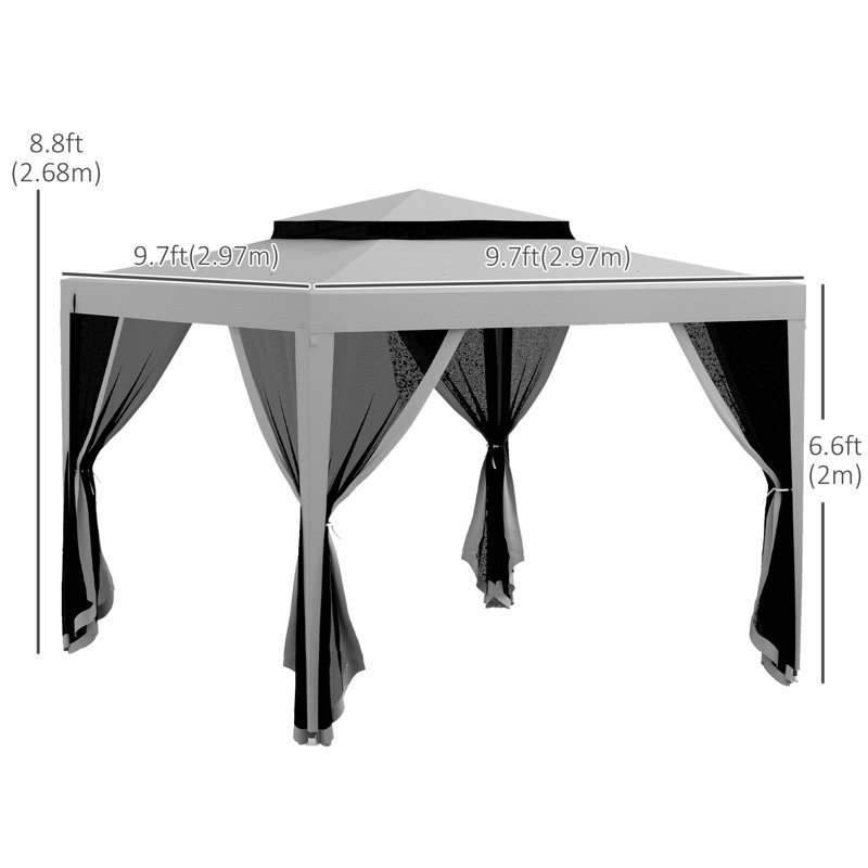 10'x10' Canopy Tent with Mesh Netting and Double Tier Roof, Grey