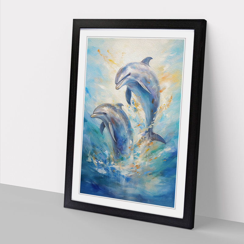 Dolphin Impressionism No.2 - Single Picture Frame Print on Wood, 64" H x 46" W x 2" D, Black