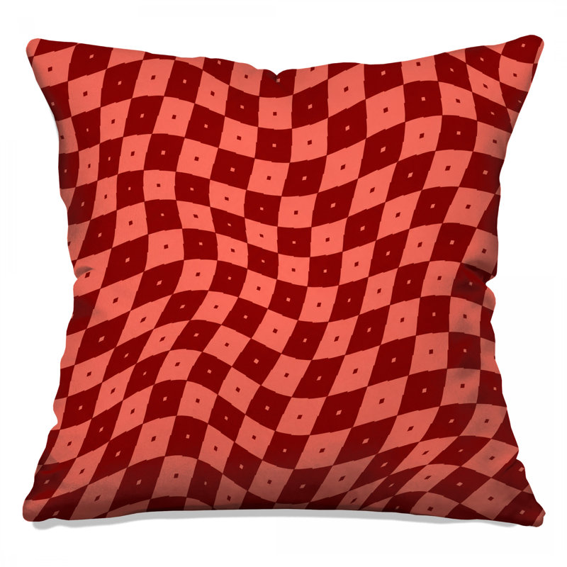 Red Wavy Checkered Double Sided Throw Pillows, 20 x 20 inches