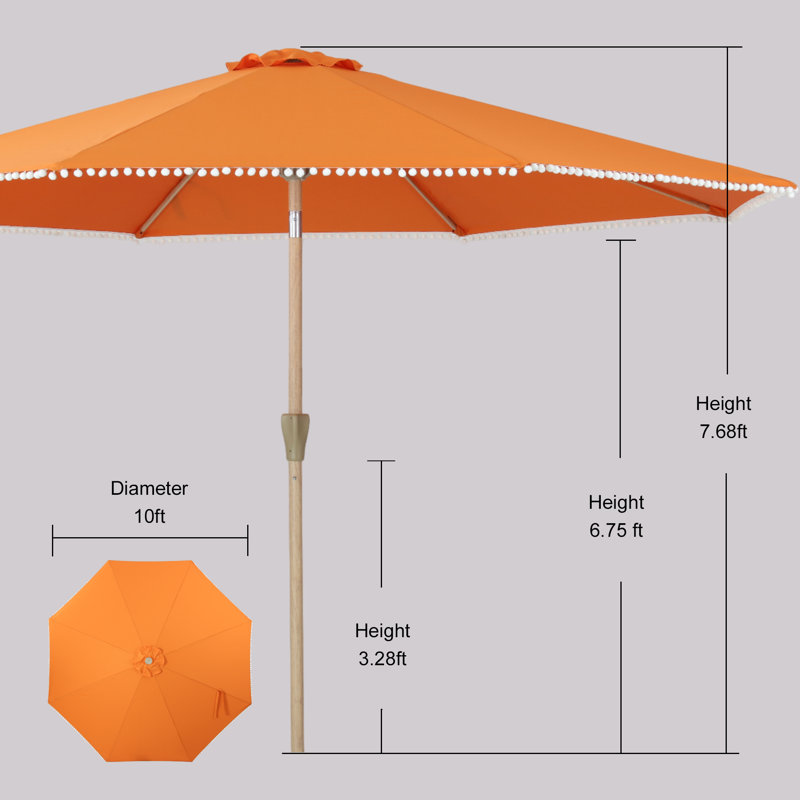 Parasol de patio à inclinaison automatique de 10 pi avec design boule blanche, parasol d'extérieur pour terrasse, cour, bord de piscine