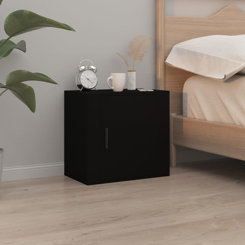 Jasemin 50cm W Manufactured Wood Bedside Table, Black