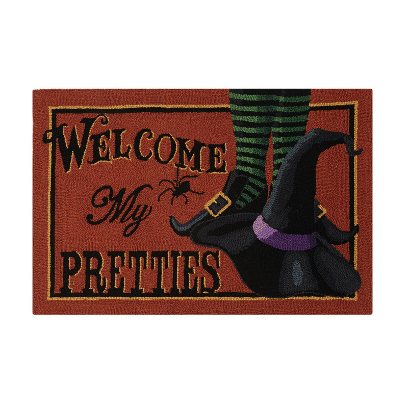 Tapis orange / noir en laine bouclé / crocheté Welcome My Pretties
