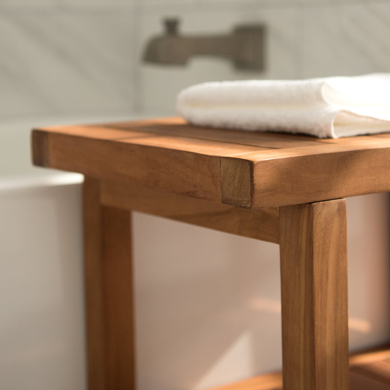 Novick Teak Shower Bench, 18" H x 24" W x 14" D