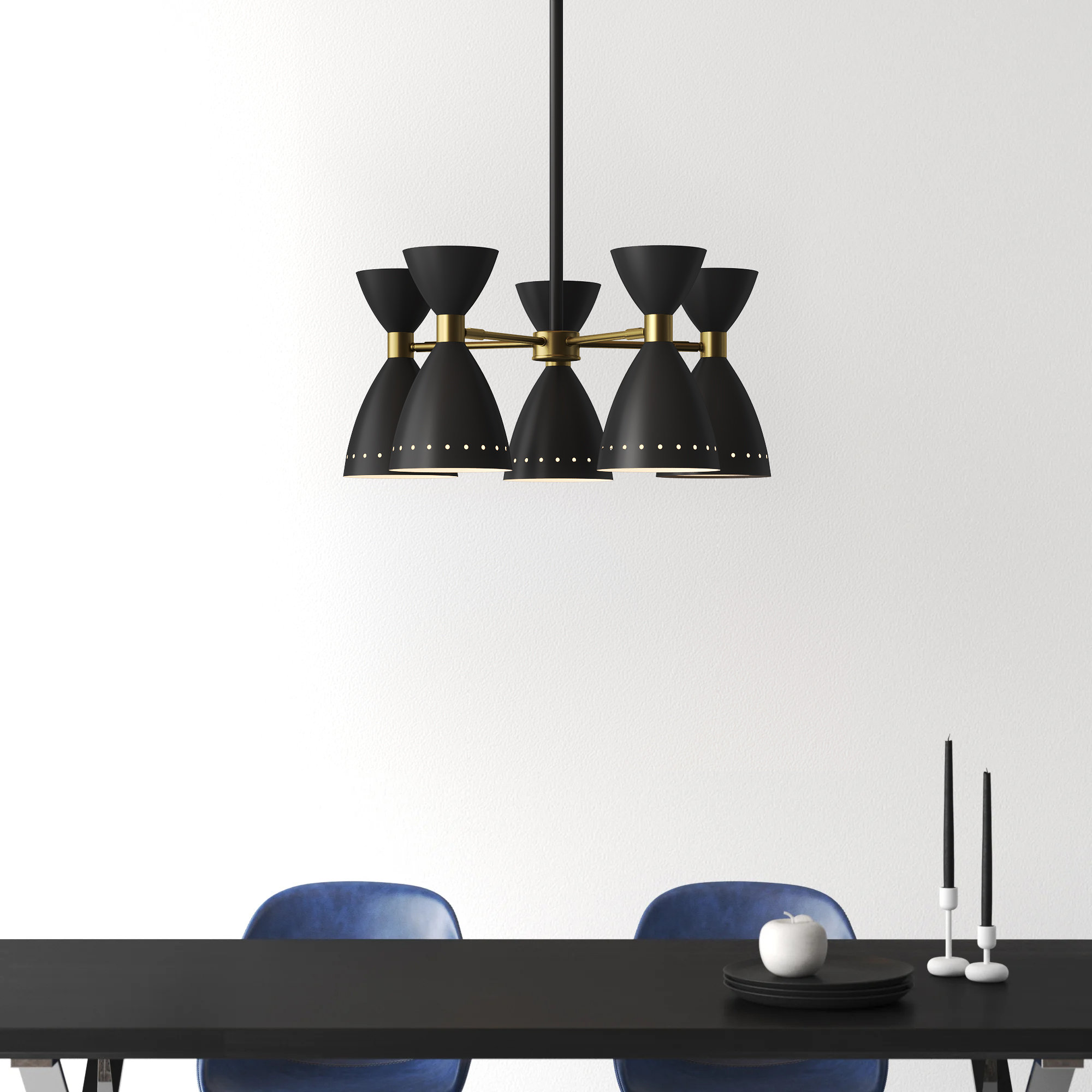 Bimini 5-Light Metal Geometric Shaded Chandelier, Black