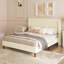 Structure de grand lit, lit plateforme tapissier avec tête de lit à oreilles Boucle, support de lattes en bois robuste, sommier anti-bruit, assemblage facile, sans sommier tapissier, blanc-566424554-566424555