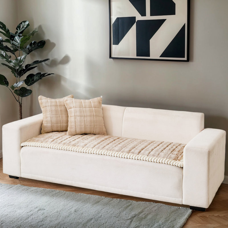 Fuzzy Dog Couch Cover - Washable Non-Slip Protector With Unique White Trim For 2-3 Cushion Sofas - Pet Friendly Sofa Shield