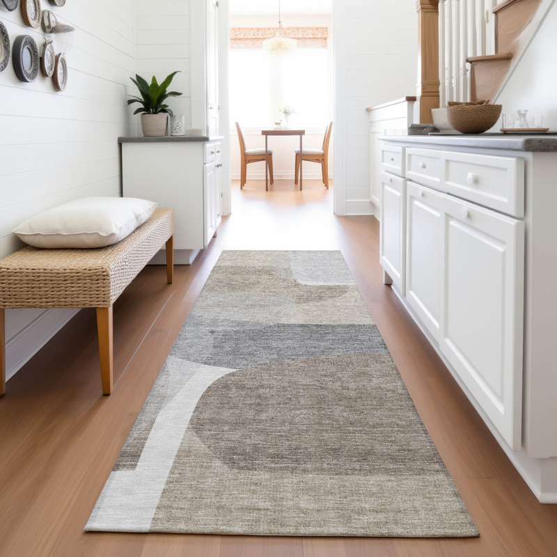 Tapis taupe Xhevrie intérieur / extérieur lavable à la machine, Tapis de couloir 2 pi 3 po x 7 pi 6 po