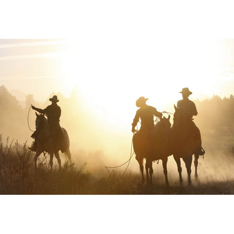 Cowboys Silhouette by Georgiamartin - Wrapped Canvas Print, 61cm H x 91cm W 