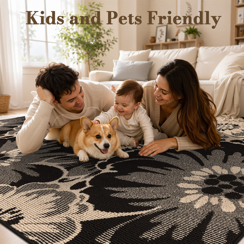 Tapis antidérapant à motif floral, Rectangle 4' x 6'