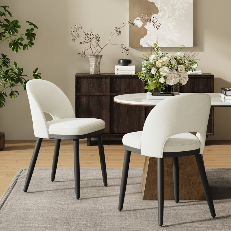 Chaises de salle à manger modernes rembourrées de 47 cm de hauteur avec pieds en bois, Beige