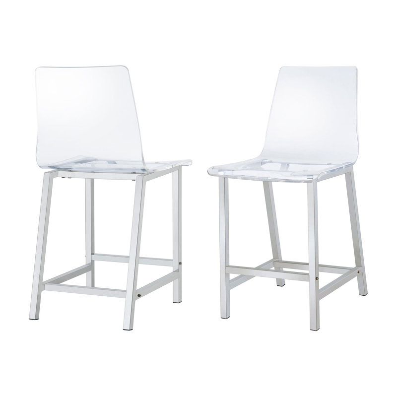 Selmir Stool in Chrome and Clear, Counter Stool (24.5” Seat Height)