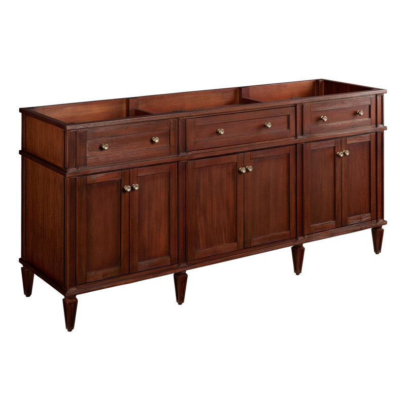 Elmdale 72" Freestanding Mahogany Double Basin Vanity  Rectangular Undermount Sink - 8" Faucet Holes, Arctic White Quartz