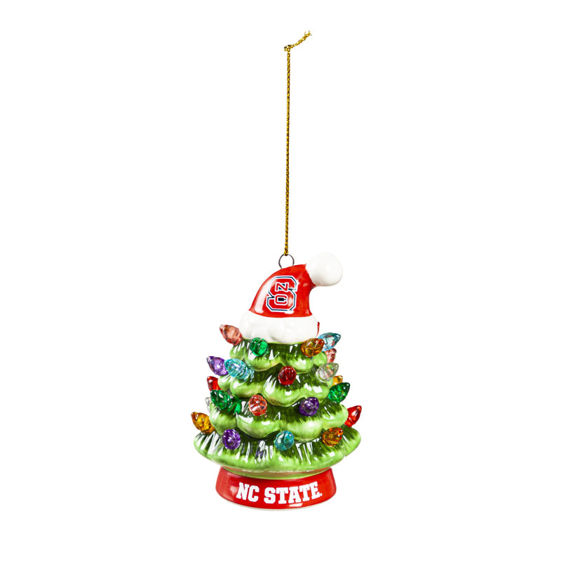 Ornement en forme d'arbre de Noël à DEL en céramique 4 "avec équipe Santa Hat, North Carolina State University