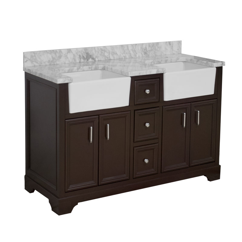 Emiliano 60'' Double Bathroom Vanity with Top, Chocolate, Engineered Carrara