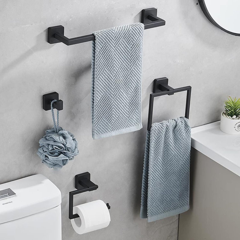 Ensemble de quincaillerie de salle de bain 4 pièces, Noir mat