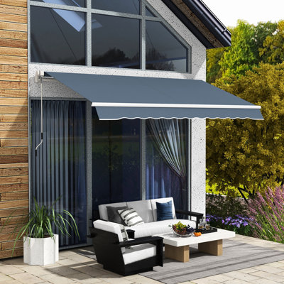 Auvent de terrasse rétractable de 3,65 m x 3 m (12 pi x 10 pi) - Protection solaire résistante à l'eau avec manivelle pour balcon, patio, jardin. Abri de terrasse gris anthracite. Manivelle manuelle, toile imperméable 280 g/m². Structure en aluminium.