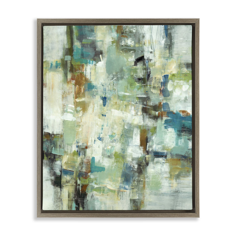 «Restless Green Abstraction», art mural encadré flottant par Lisa Ridgers, H 31 po x l 25 po, Cadre flottant orme Montalcino