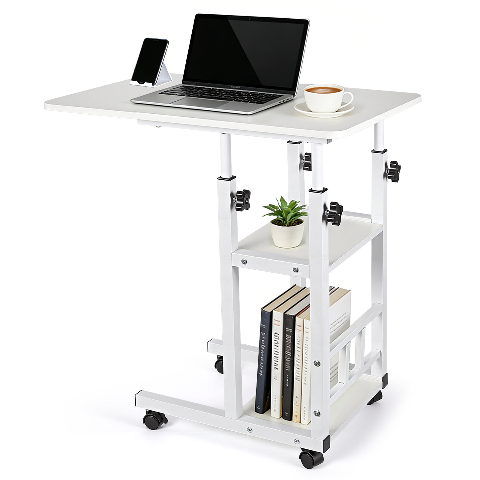 Latitude Run® Mobile C Shaped Laptop Side Table with Wheels | Wayfair