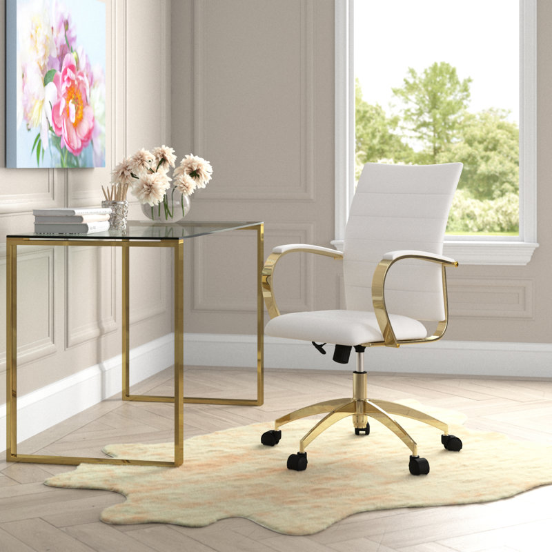 Everly Quinn Elphaba Polyurethane Conference Chair, White, Gold