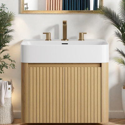 Floating 36 Inch Vanity Cabinet and Sink, Plywood, Modern Bathroom Storage