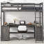 Lit mezzanine double avec bureau en U, tiroirs et tablettes de rangement