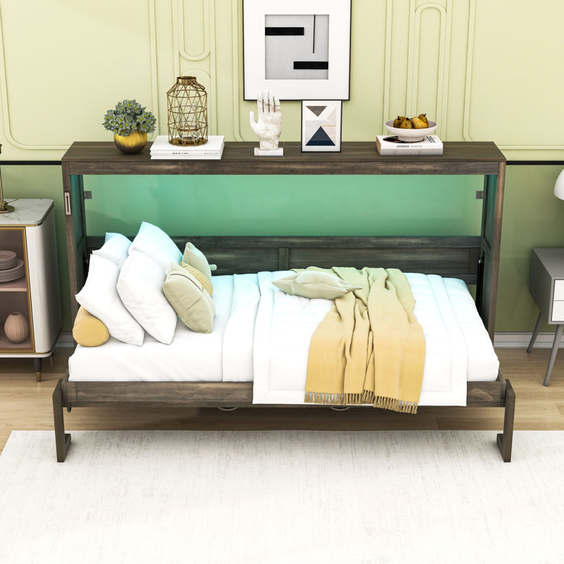 Lit escamotable simple en bois avec lumière DEL, Brun