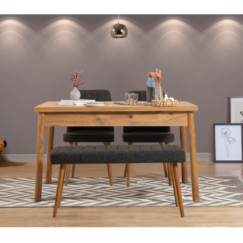 Modern Dining Table & Chairs Set (4 Pieces) | Atlantic Pine & Anthracite | 100% Melamine Coated Particle Board, Table: 47.2 x 29.5 x 30.3 in | Chairs: 18.5 x 35.0 in, Seat Height: 19.3 in | Stylish & Functional Scandinavian Design