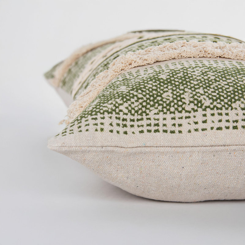 Rectangular Cotton Pillow Cover & Insert, Green/Natural