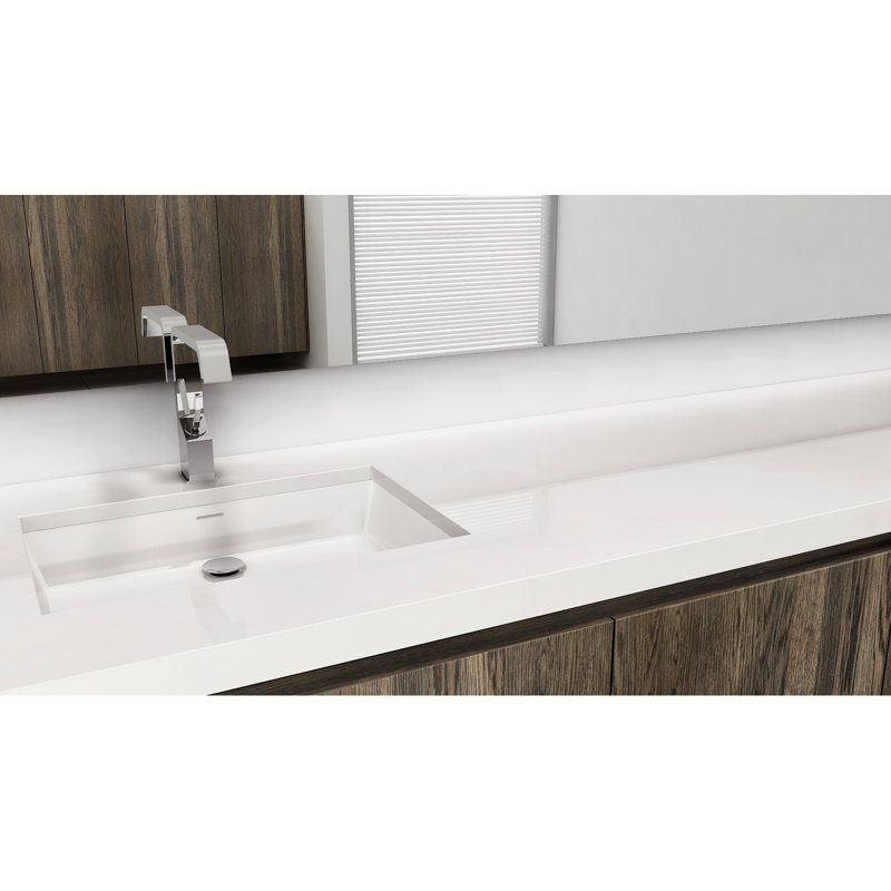 21" Cube Collection Undermount Vessel Sink, High Gloss True White, Satin Brass