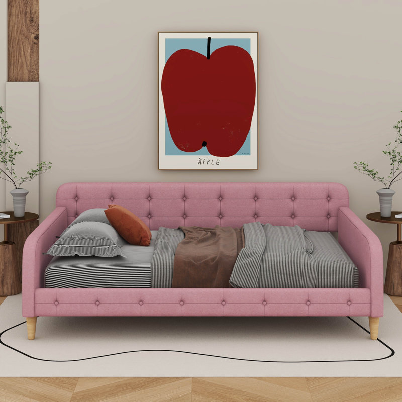 Upholstered Daybed With Legs, Full, Rubine