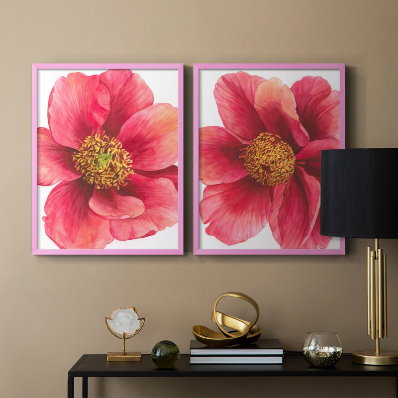Pivoine arborescente I - impression encadrée de qualité supérieure - prête à être accrochée - aucun clou requis - aucun clou requis