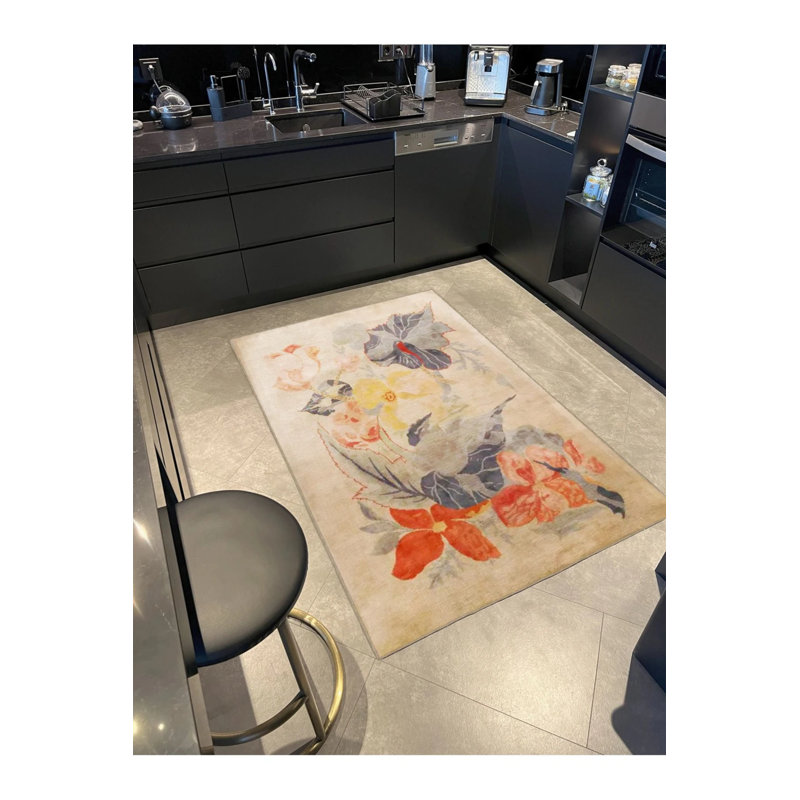 Beige Themed Abstract Design Floral Patterned Modern Decorative Carpet 3495, Rectangle 3'4" x 5'