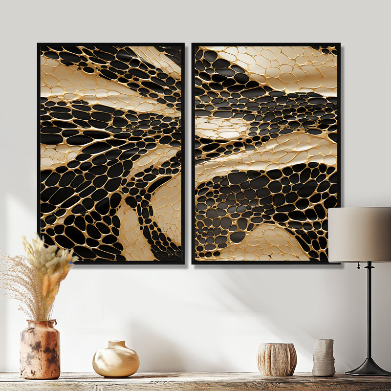 Lizabeth - Glam, Modern Canvas Wall Art, Black, 36" H x 48" W, Impression encadrée flottante