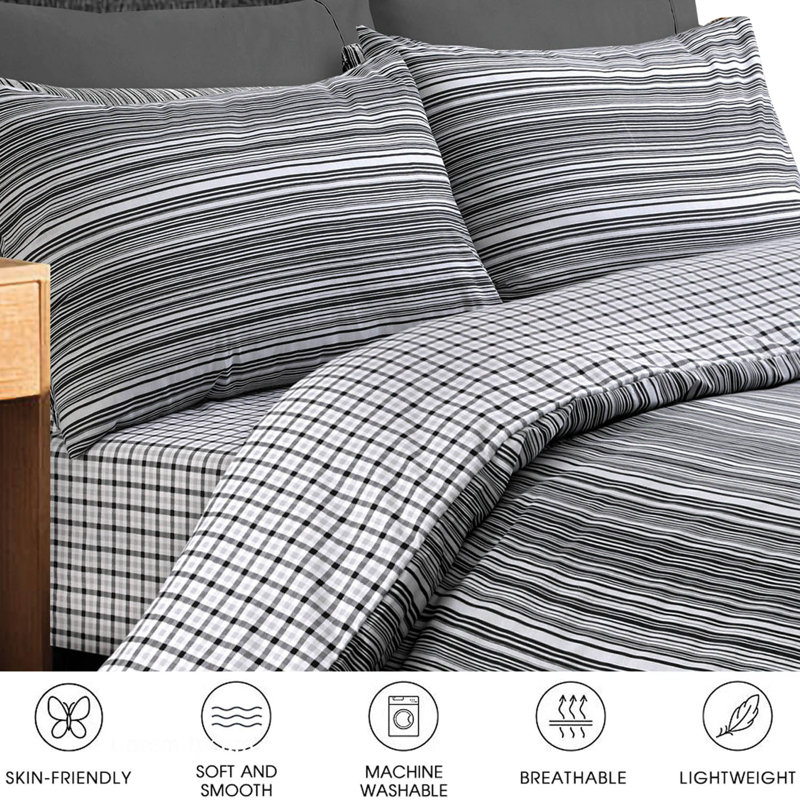 Harbir Striped Duvet Cover Set with Pillowcases, Kingsize- 2 Standard Pillowcases, Slate Black