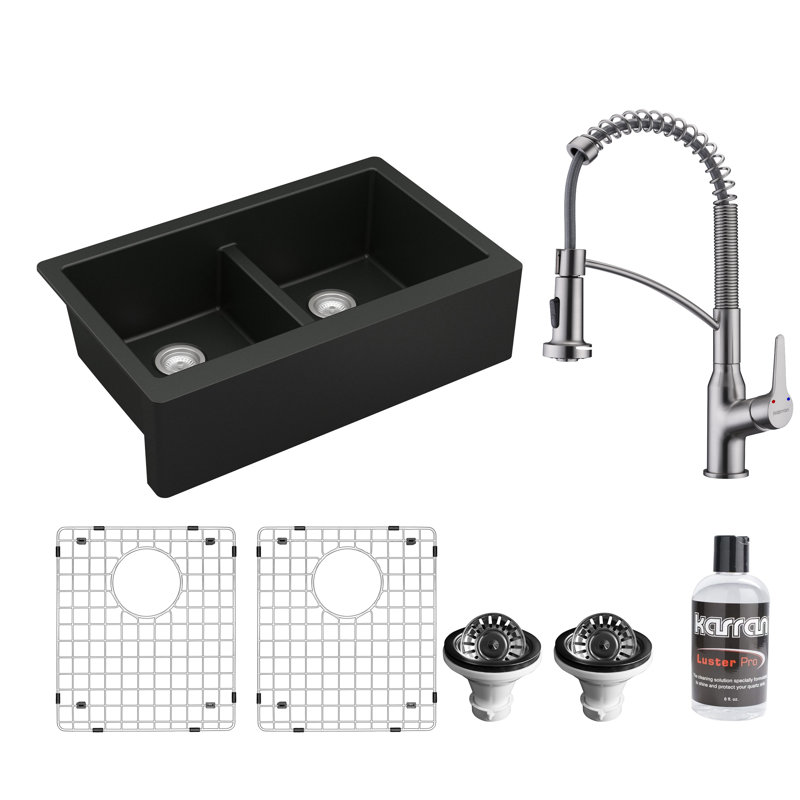 Évier de cuisine Karran Quartz, Noir mat, Acier inoxydable