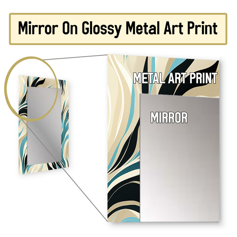 Teal And Cream Natures Whispers - Abstract Decorative Mirror, Modern Wall Mirror, Printed Metal Art, 32" x 24"