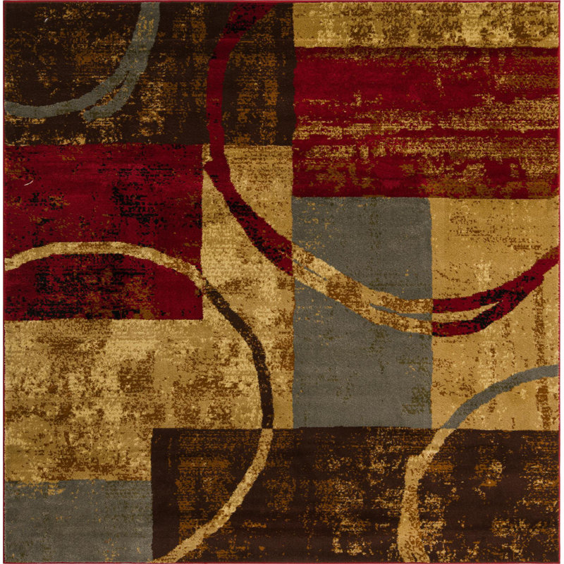 Tapis contemporain Samiyah de couleur grillée, Carré 7 pi